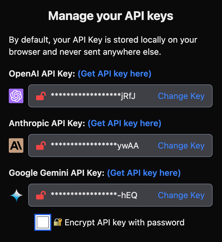 API keys in TypingMind