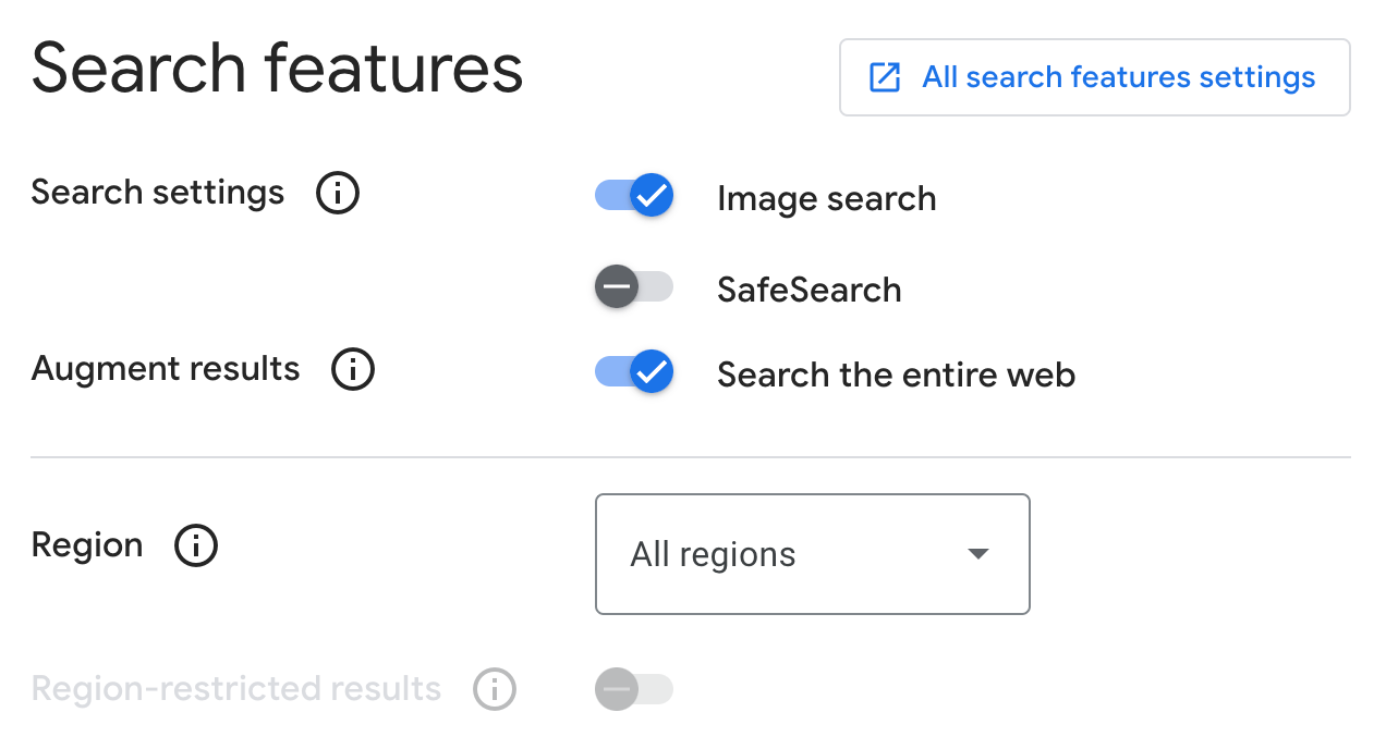 Search features in Google console